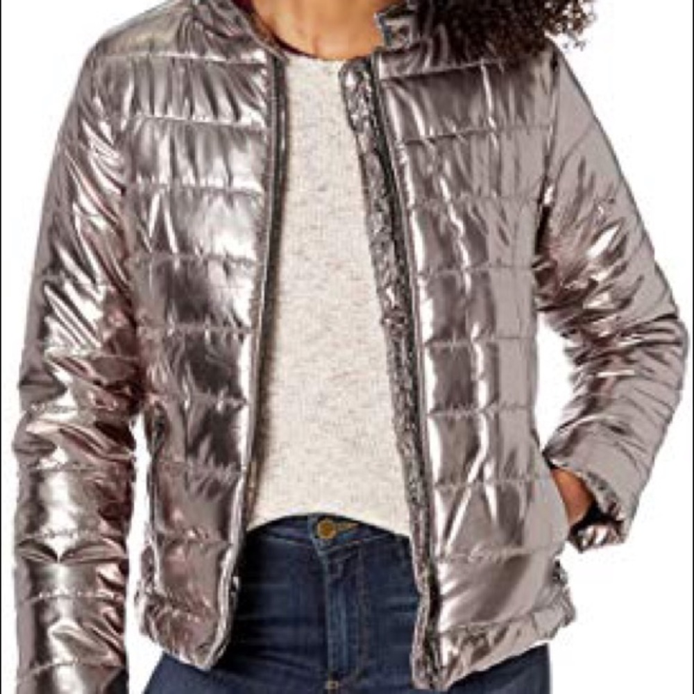 Bronze metallic puffer jacket